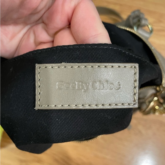 See by Chloe Emy Patchwork Suede Taupe Grey Shoulder Bag w Crossbody Strap - Picture 11 of 16